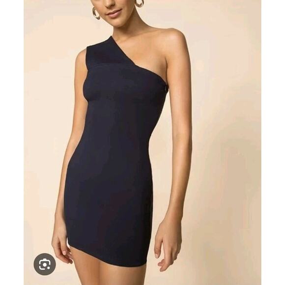 Superdown Navy Blue Rockie One Shoulder Fitted Neutral Mini Dress Size Medium - Picture 1 of 8